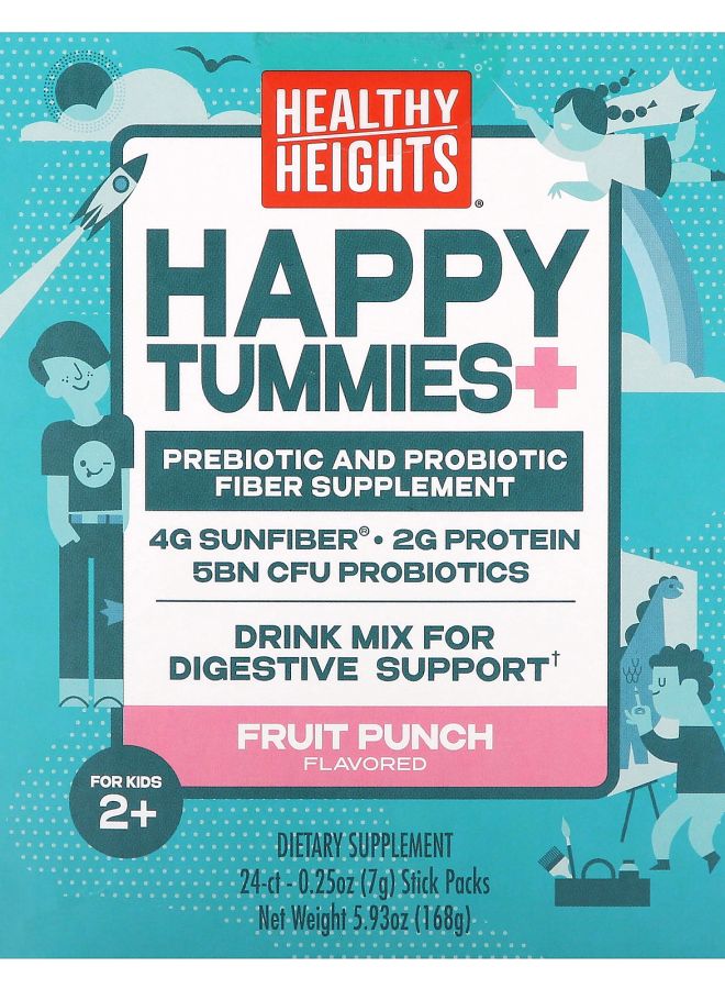 Healthy Heights Happy Tummies+ For Kids 2+ Fruit Punch 24 Stick Packs 0.25 oz (7 g) Each - Image 1