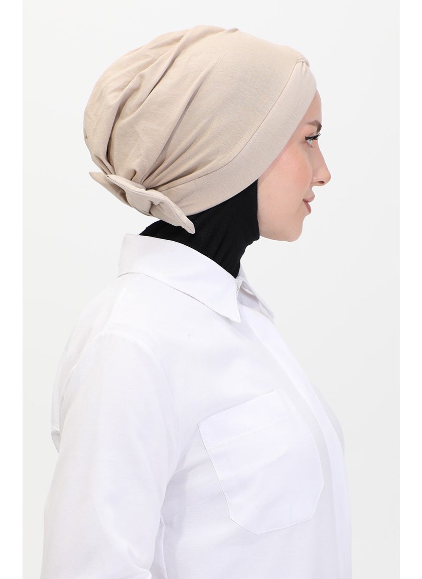 Sefa Merve Combed Cotton Outer Bonnet 1248-19 Dark Beige  - Image 3