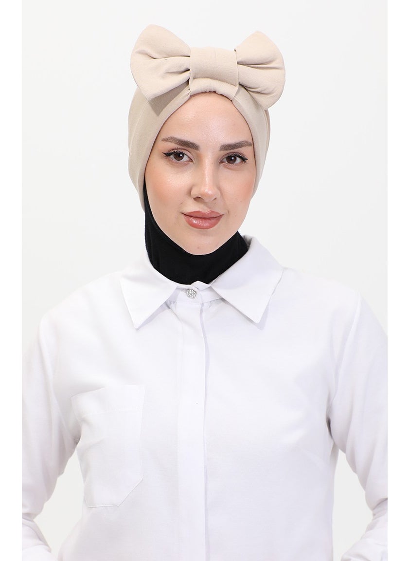 Sefa Merve Combed Cotton Outer Bonnet 1248-19 Dark Beige  - Image 1