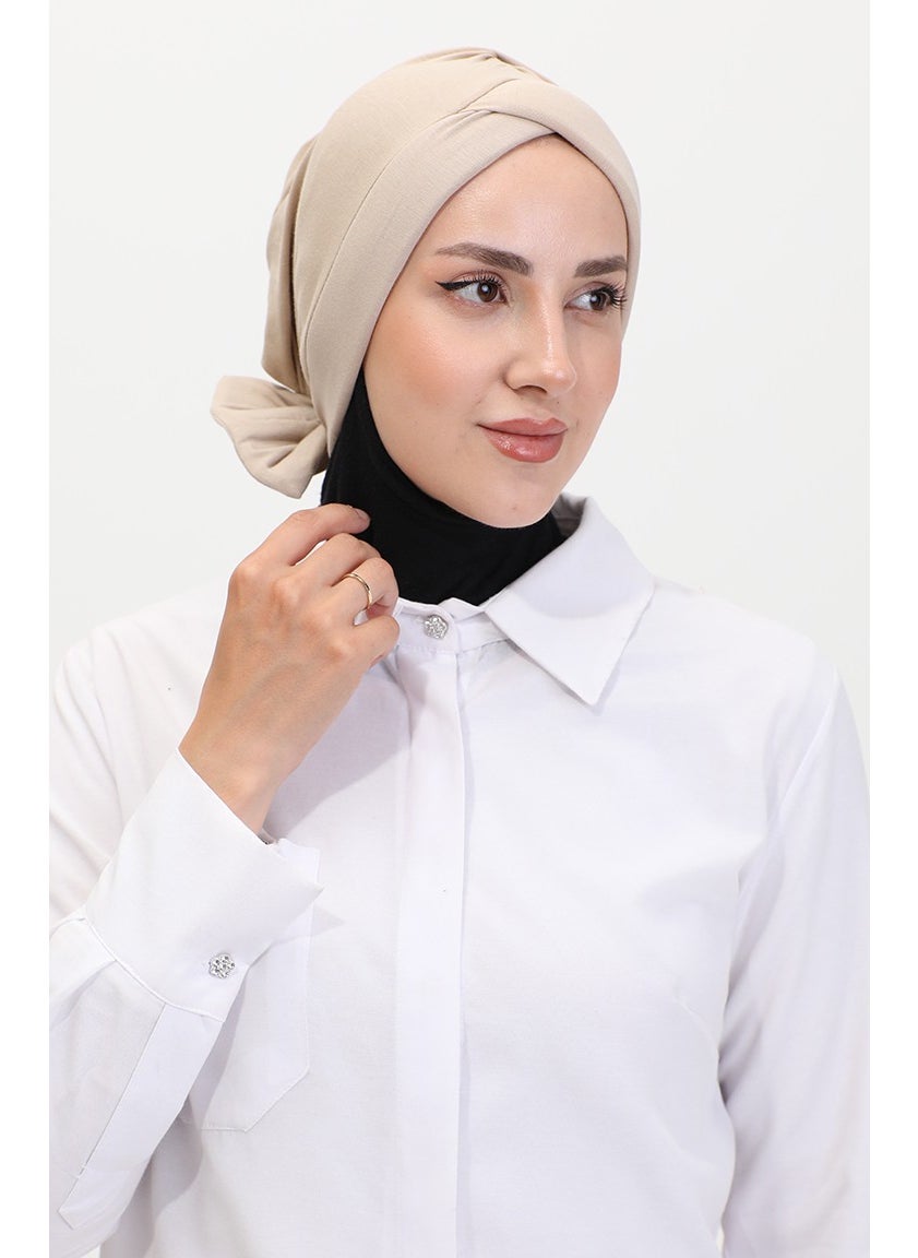 Sefa Merve Combed Cotton Outer Bonnet 1248-19 Dark Beige  - Image 2
