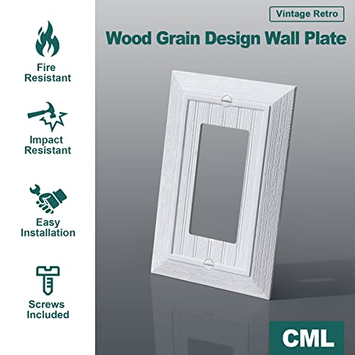 CML Hardware CML Single Beadboard Decorator Wall Plate, 1-Gang Decorative Receptacle Outlet Covers, 10 Pack Retro Wood grain Design Switch Plates, Mid-Size 3.15”X 4.87”, Impact Resistant, White - Image 2