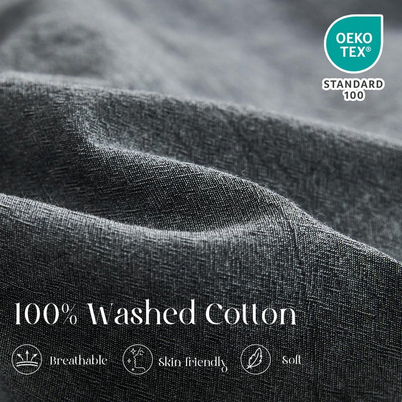 Simple&Opulence Duvet Cover Set 100% Washed Cotton Comfy Soft Breathable Cozy Textured Solid Color Comforter Cover for All Seasons Bedding Sets, Charcoal Grey King 220x240cm - Image 5