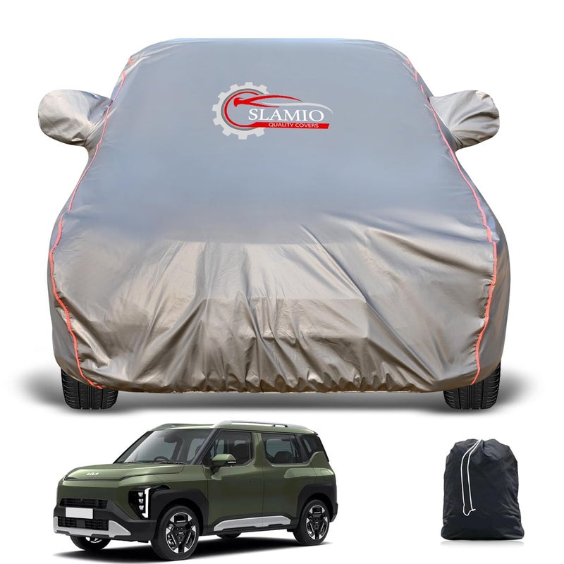 Slamio Heavy-Duty Car Body Cover for Kia Syros (2024-2025) | Waterproof, Dustproof, UV Protection, Custom Fit, Heavy Belt & Buckle with Mirror & Antenna Pocket | Dark Grey - Image 1