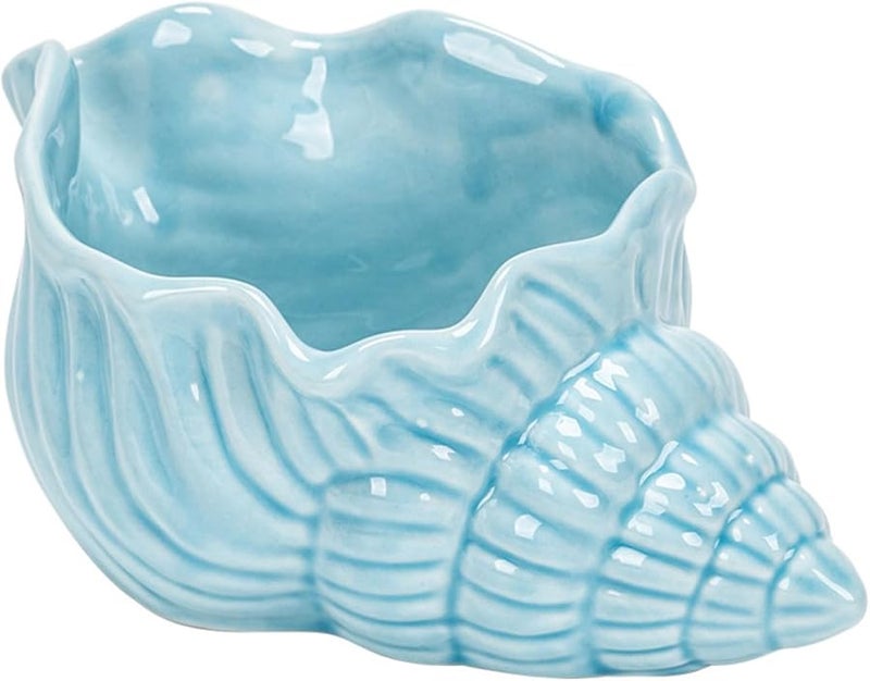 Ceramic Conch Ashtray Blue Small Cigarette Holder Home Living Room Tabletop Decor - Image 1