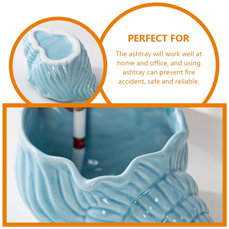 Ceramic Conch Ashtray Blue Small Cigarette Holder Home Living Room Tabletop Decor - Image 4