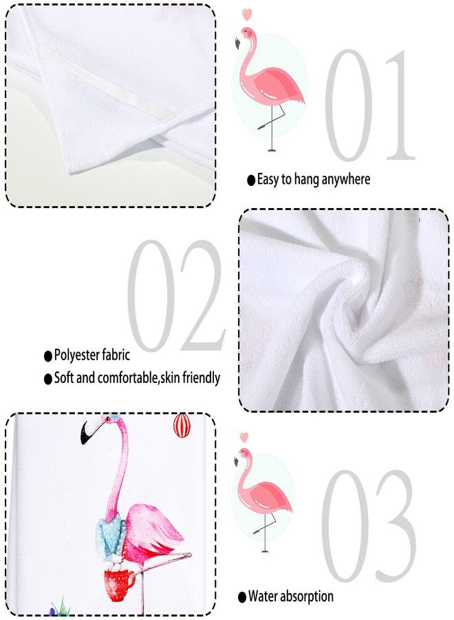 Chuarry Set of 4 Christmas Flamingo Hand Towels Merry Xmas Dish Towels Holiday Housewarming Gifts for New Home Bathroom Decorations(Pink Color,Flamingo) - Image 2