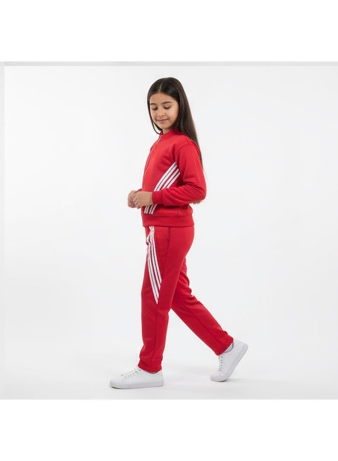 Caesar Girls' winter tracksuit with velvet lining and striped design - Image 2