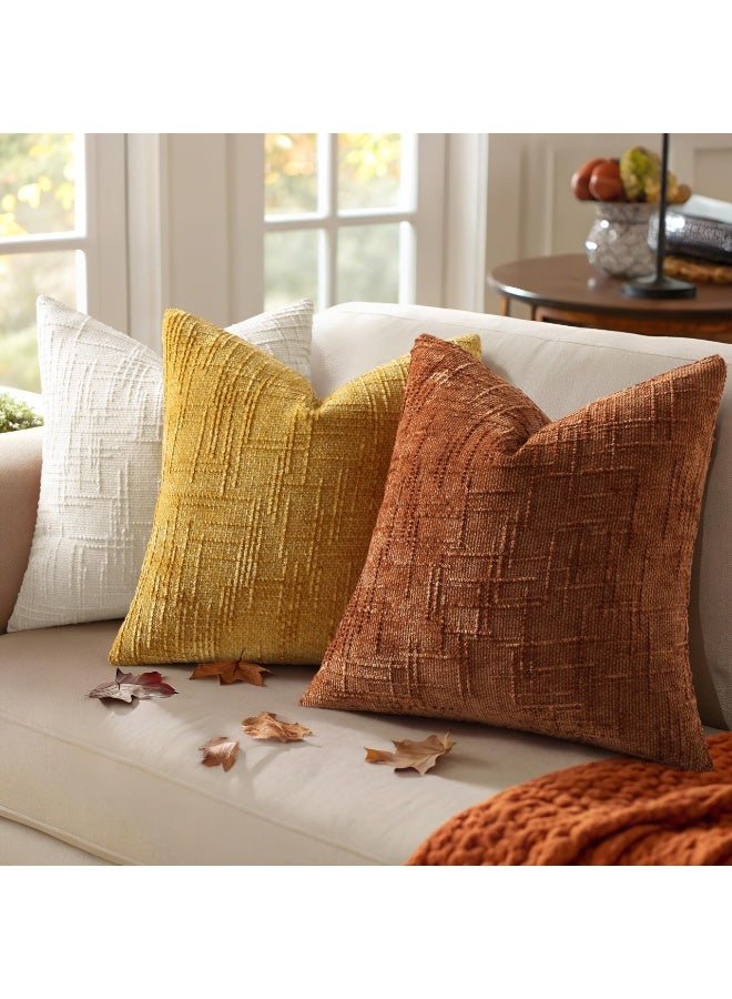 Set of 2 Fall Rust Textured Chenille Throw Pillow Covers 45x45CM Cushion Cover | Soft Cozy Slubby Boho Farmhouse Decorative Pillow Cases for Couch Sofa Bed Living Room - Image 5