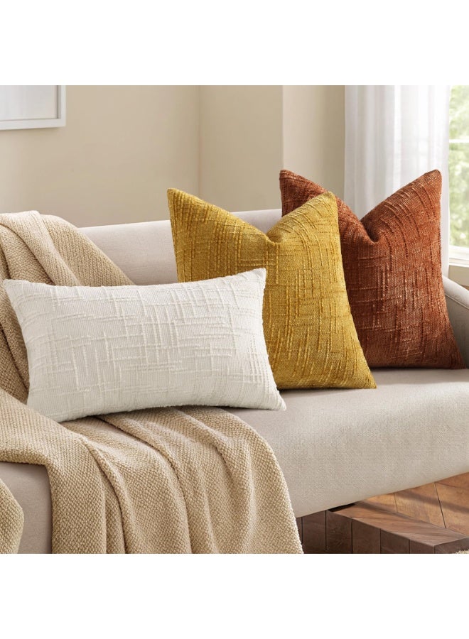 Set of 2 Fall Rust Textured Chenille Throw Pillow Covers 45x45CM Cushion Cover | Soft Cozy Slubby Boho Farmhouse Decorative Pillow Cases for Couch Sofa Bed Living Room - Image 4