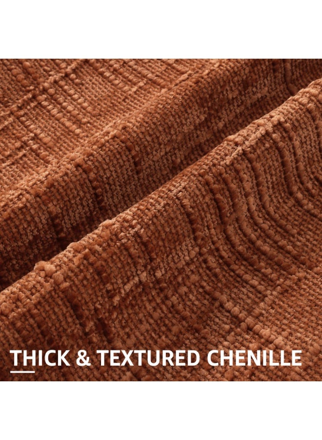 Set of 2 Fall Rust Textured Chenille Throw Pillow Covers 45x45CM Cushion Cover | Soft Cozy Slubby Boho Farmhouse Decorative Pillow Cases for Couch Sofa Bed Living Room - Image 2