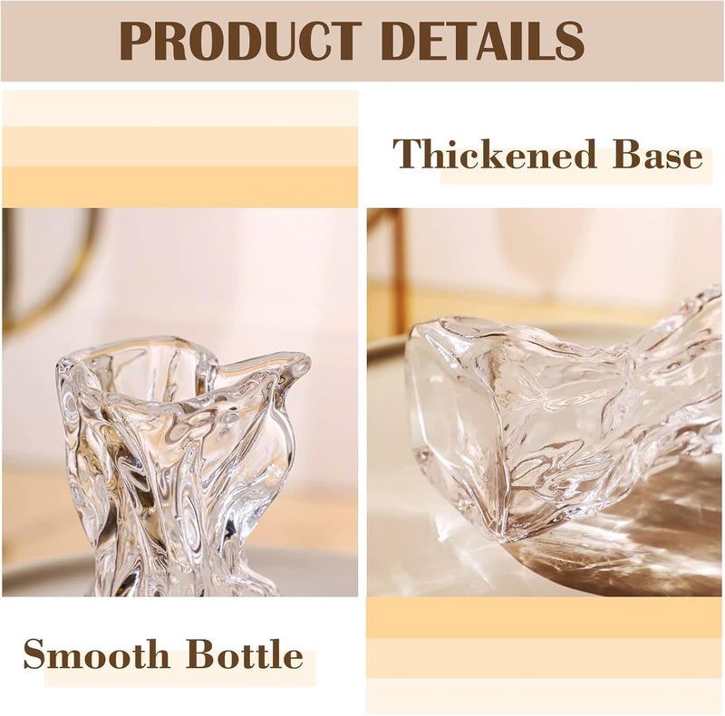 FOWSEEK 6 Inch Small Glass Flower Vase, Irregular Clear Flower Vases for Centerpiece Table Indoor Desk Decor, Modern Art Decorative Vase for Home Office Wedding Bookshelf Housewarming Gift - Image 5