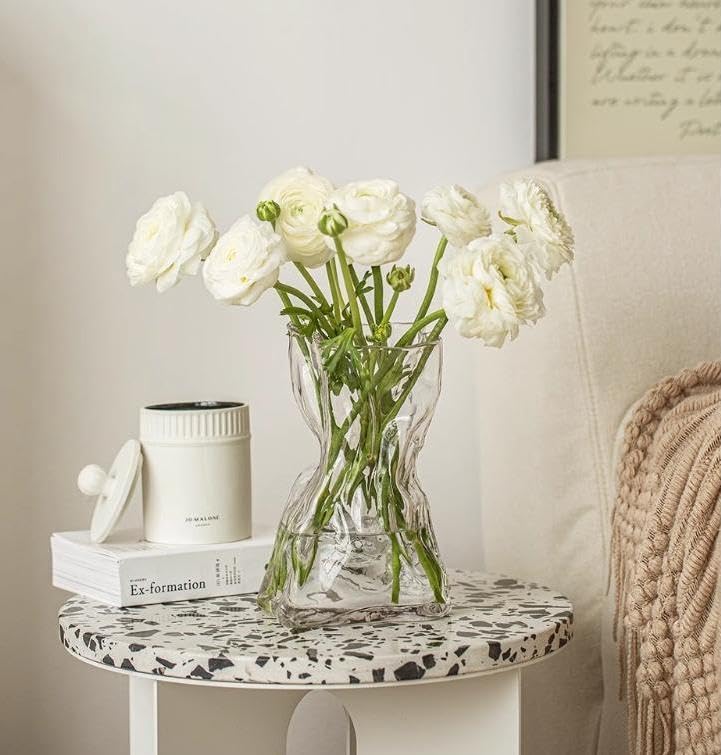 FOWSEEK 6 Inch Small Glass Flower Vase, Irregular Clear Flower Vases for Centerpiece Table Indoor Desk Decor, Modern Art Decorative Vase for Home Office Wedding Bookshelf Housewarming Gift - Image 4