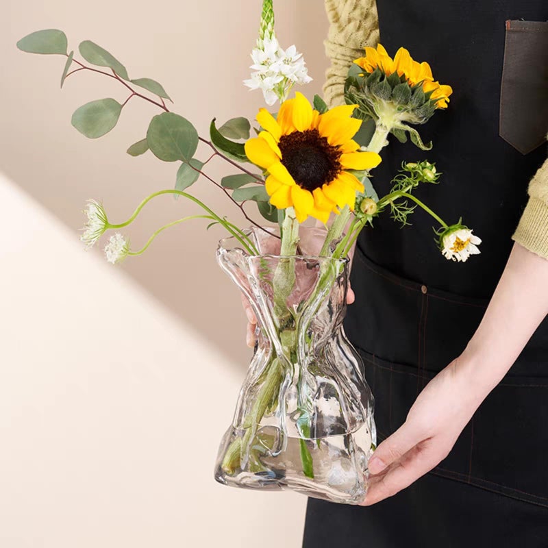 FOWSEEK 6 Inch Small Glass Flower Vase, Irregular Clear Flower Vases for Centerpiece Table Indoor Desk Decor, Modern Art Decorative Vase for Home Office Wedding Bookshelf Housewarming Gift - Image 3