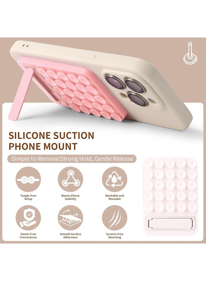 Silicone Suction Case Adhesive Mount - 2 in 1 Silicone Sticky Phone Grip with Suction Cup and Bracket,Phone Accessory for iPhone and Android,Sticky Grip for Selfies,Videos(Light Pink) - Image 5