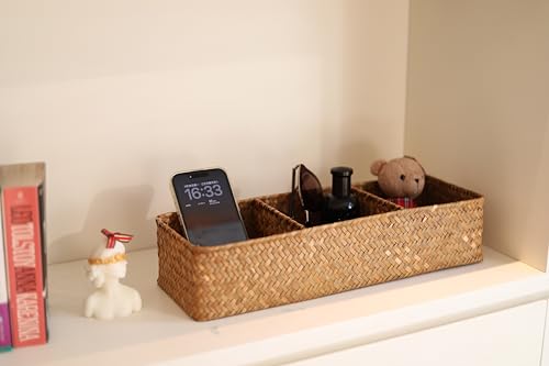 DOKOT Seagrass Toilet Tank Basket with 3 Section, Bathroom Toilet Paper Storage Baskets for Organizing (Natural) - Image 5
