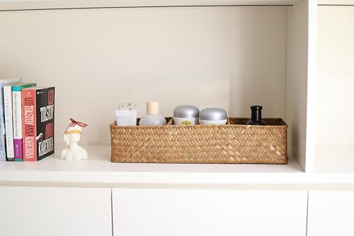 DOKOT Seagrass Toilet Tank Basket with 3 Section, Bathroom Toilet Paper Storage Baskets for Organizing (Natural) - Image 4