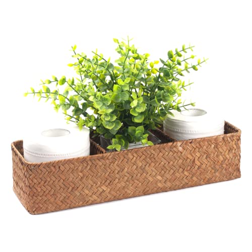 DOKOT Seagrass Toilet Tank Basket with 3 Section, Bathroom Toilet Paper Storage Baskets for Organizing (Natural) - Image 1