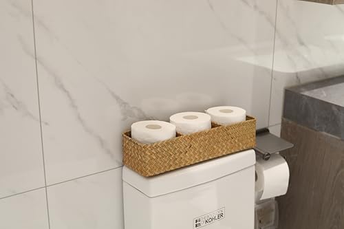 DOKOT Seagrass Toilet Tank Basket with 3 Section, Bathroom Toilet Paper Storage Baskets for Organizing (Natural) - Image 3