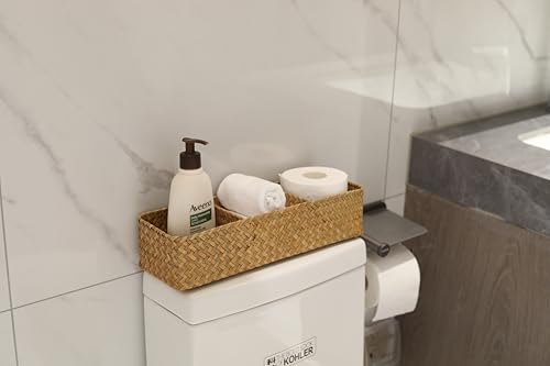 DOKOT Seagrass Toilet Tank Basket with 3 Section, Bathroom Toilet Paper Storage Baskets for Organizing (Natural) - Image 2