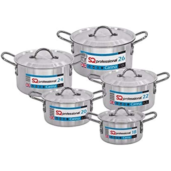 PROFESSIONAL Carina Aluminium Casserole Set 5Pc Stockpot Set With Lids 1826Cm  Silver - Image 1