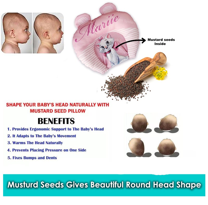 Synlark® Rai Baby Mustard Seed Pillow with Supersoft Fur Fabric | 0 Month-18 Months Kids Pillows | Cartoon Prints| Infant Rai Pillow for Sleep Bed Set | Head Shaping Neck Support Cusion (Pink) - Image 3