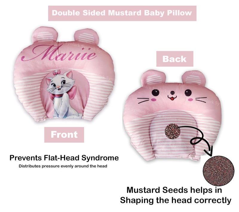 Synlark® Rai Baby Mustard Seed Pillow with Supersoft Fur Fabric | 0 Month-18 Months Kids Pillows | Cartoon Prints| Infant Rai Pillow for Sleep Bed Set | Head Shaping Neck Support Cusion (Pink) - Image 2
