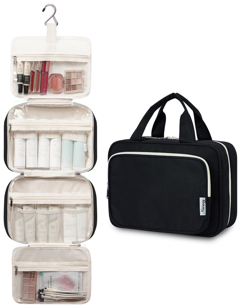 Narwey Travel Toiletry Bag for Women Large Hanging Makeup Bag Organizer Toiletries Bag for Full Size Essentials Accessories Cosmetics (Black (Large)) - Image 4
