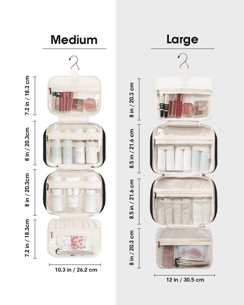 Narwey Travel Toiletry Bag for Women Large Hanging Makeup Bag Organizer Toiletries Bag for Full Size Essentials Accessories Cosmetics (Black (Large)) - Image 3