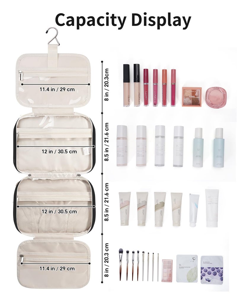 Narwey Travel Toiletry Bag for Women Large Hanging Makeup Bag Organizer Toiletries Bag for Full Size Essentials Accessories Cosmetics (Black (Large)) - Image 5