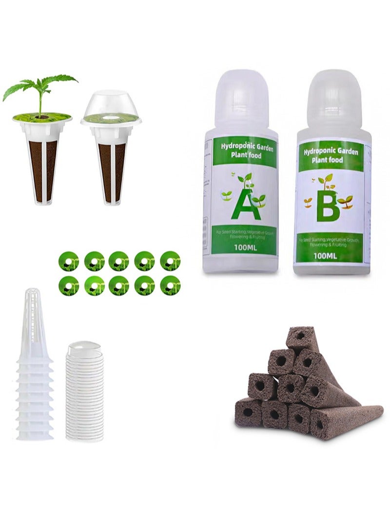 Aikanbo 42-Piece Hydroponic Kit to Grow Any Plant，Includes 10 Planting Charcoal，10 Planting Baskets, 10 Seedling Covers，10 Labels，2 Types Of A&B Plant Fertilizers，Suitable For All Hydroponic Brands - Image 1