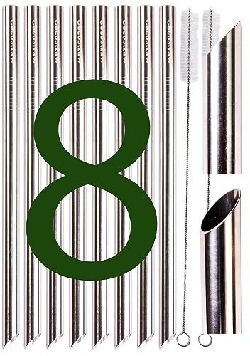 CocoStraw 8 Point End BOBA Straw Stainless Steel Extra Wide 1/2"" x 9.5"" Long Tapioca Pearl Bubble Tea Thick FAT - CocoStraw Brand - Image 1
