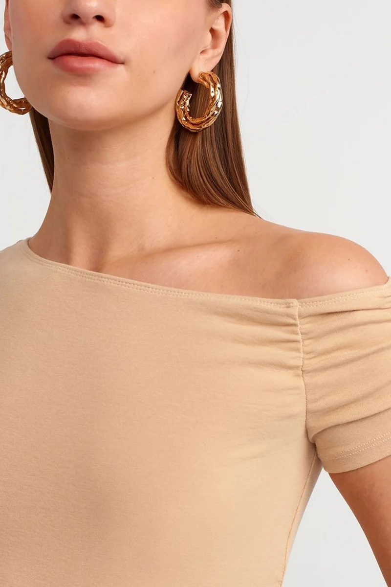 Dilvin Beige Natural DILVIN Off-shoulder Slim-fit Knit Blouse for Women | Best Price UAE