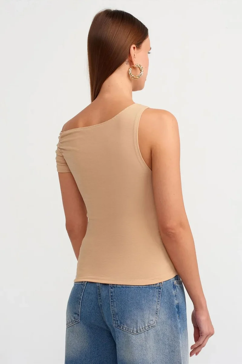 Dilvin Beige Natural DILVIN Off-shoulder Slim-fit Knit Blouse for Women | Best Price UAE