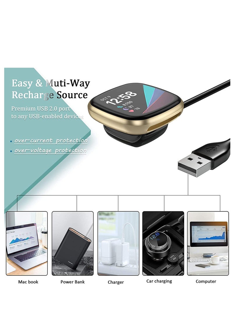 قاعدة شحن متوافقة مع فيتبيت سينس/فيرسا 3، كابل شحن USB بديل مع قاعدة محطة ملحقات بطول 3.3 قدم لساعات سينس الذكية 2-pack - Image 4