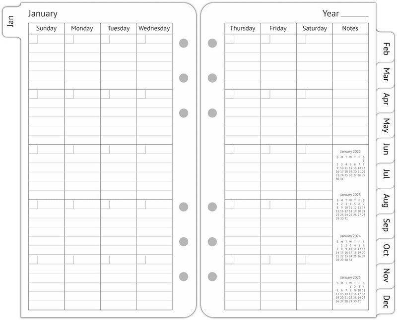 Fan&Ran A6 Planner Refills Undated, 2-Page Per Week with Hourly Schedule, Monthly Tabs, Extra Note Pages, Start Any Time, Personal Size 3-3/4" x 6-3/4" - Image 2
