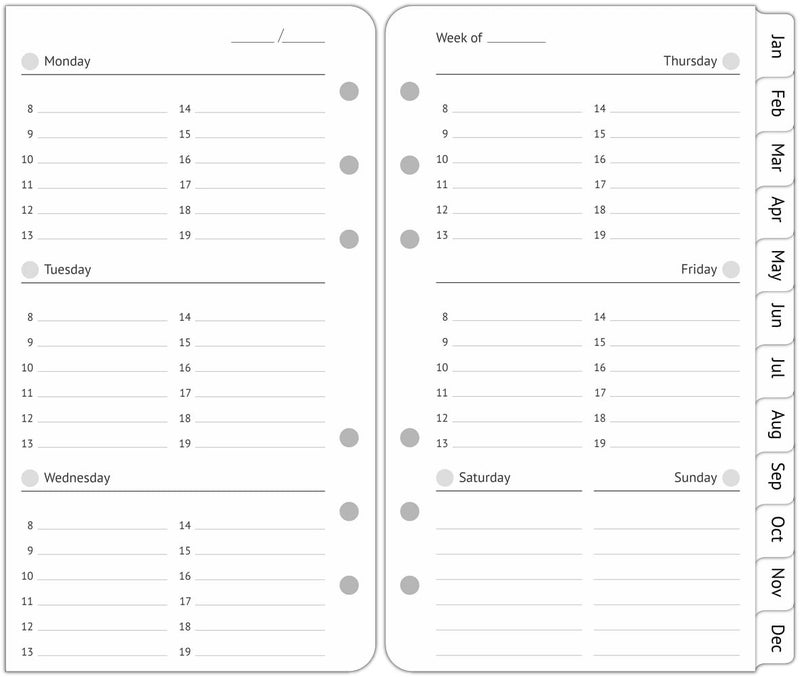 Fan&Ran A6 Planner Refills Undated, 2-Page Per Week with Hourly Schedule, Monthly Tabs, Extra Note Pages, Start Any Time, Personal Size 3-3/4" x 6-3/4" - Image 1
