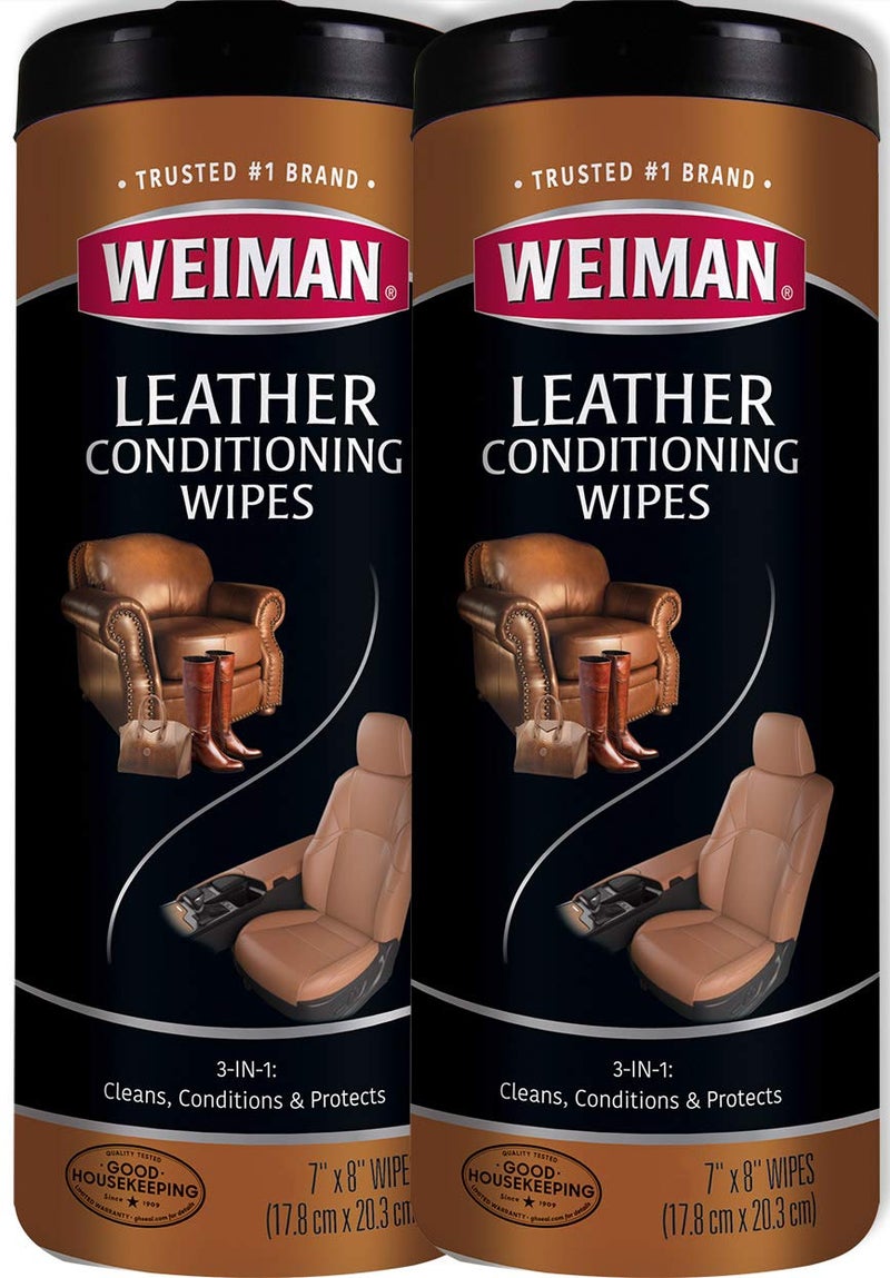 Weiman Leather Wipes 2 Pack Clean Condition UV Protection Help Prevent Cracking or Fading of Leather Furniture Car Seats Interior Shoes and More - Image 2