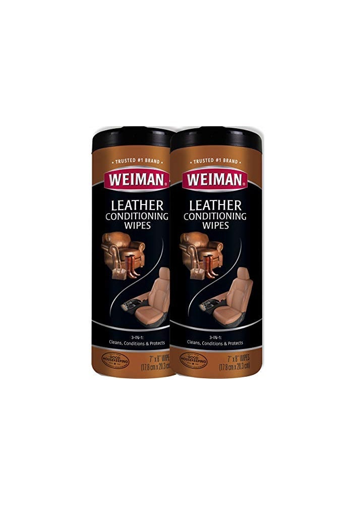 Weiman Leather Wipes 2 Pack Clean Condition UV Protection Help Prevent Cracking or Fading of Leather Furniture Car Seats Interior Shoes and More - Image 1