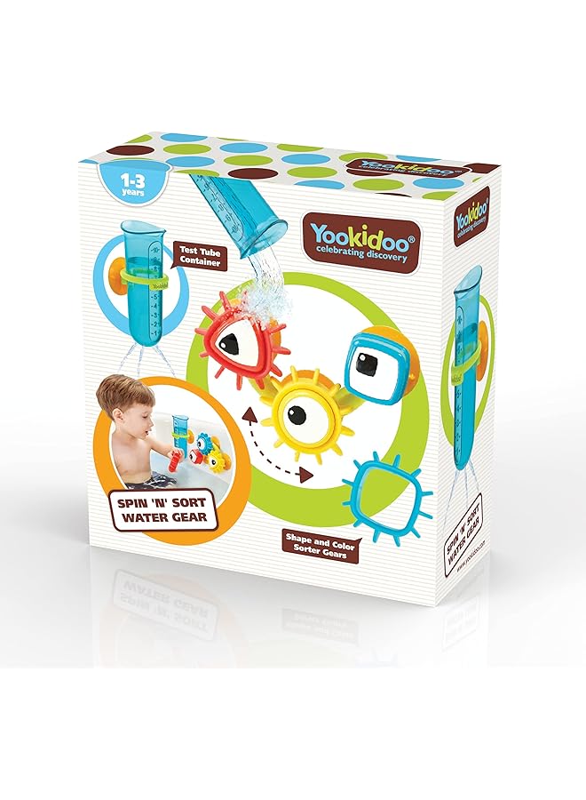 Yookidoo Kids Bath Toy Spin 'N' Sort Water Gear Children'S Sensory Water Wheel Set That Attaches To Any Size Tub Includes Suction Cups 3 Googly Eye Gears And Pourers  - Image 4