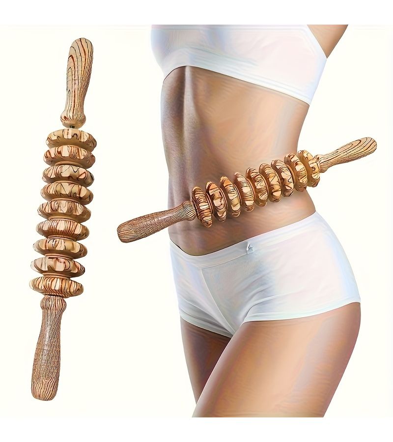 Wooden Massage Stick Roller for Full Body Shaping Muscle Relaxation Home Gym Use - Image 1