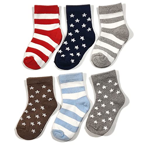 FOOTPRINTS Super soft Organic Cotton Baby Unisex Kids socks- Pack of 6 | Stripes and Stars (5 Years - 8 Years) - Image 1
