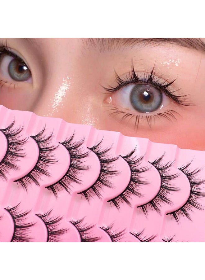 Ahrikiss Manga Lashes Natural Look Wispy Anime Lashes Soft Fake Eyelashes Lightweight False Eyelashes Faux Mink Lashes Look Like Individual Lashes 8 Pairs Eye Lashes Pack ; 009  - Image 3