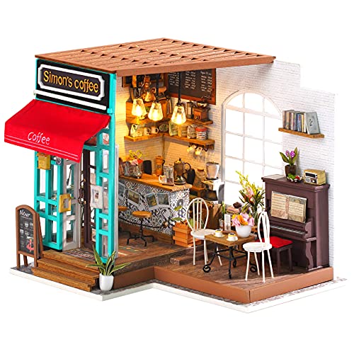 Rowood Miniature Dollhouse Kit, 1:24 Scale DIY Miniature House Kit for Adults, Mini House Crafts for Adults,Birthday for Age14+ - Simon's Coffee - Image 1