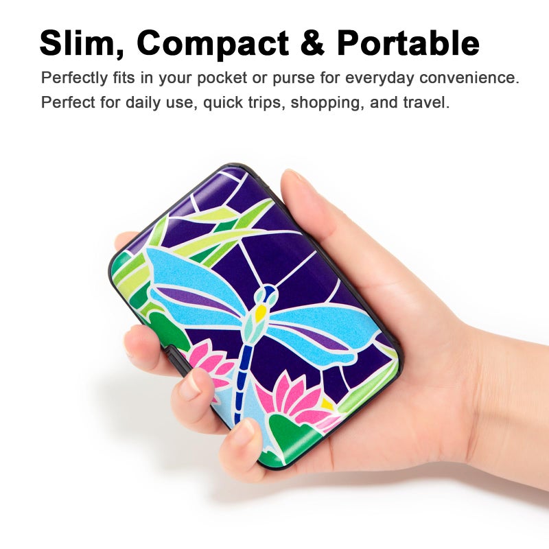Kaabao Credit Card Holder for Women Men Small RFID Blocking Wallet Business Metal Slim Mini Aluminum Hard Case Gift (Dragonfly Flower) - Image 2