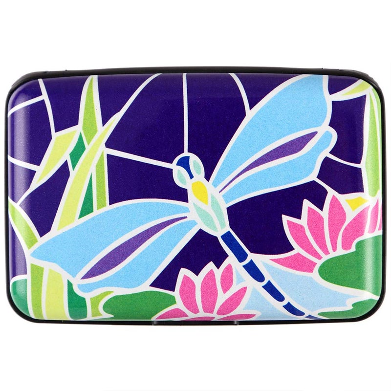 Kaabao Credit Card Holder for Women Men Small RFID Blocking Wallet Business Metal Slim Mini Aluminum Hard Case Gift (Dragonfly Flower) - Image 1