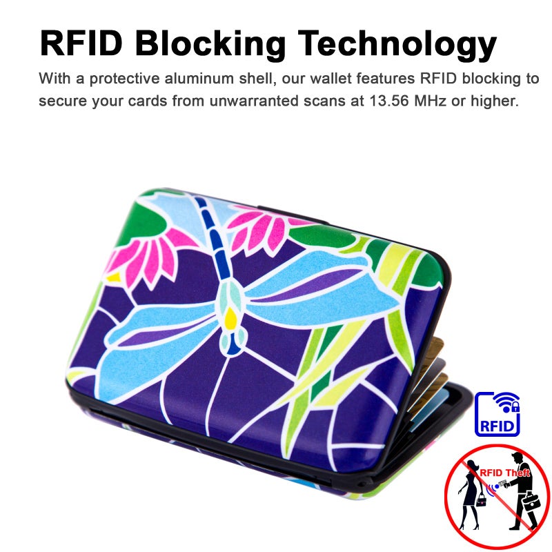 Kaabao Credit Card Holder for Women Men Small RFID Blocking Wallet Business Metal Slim Mini Aluminum Hard Case Gift (Dragonfly Flower) - Image 3