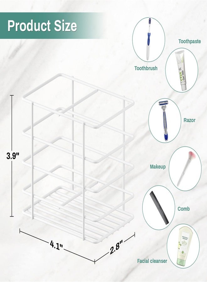 Oasiteege Adhesive Toothbrush Holder Wall Mounted, Suction Toothpaste Organizer Cup for Shower, Razor Holder Caddy Tray Storage Stand with Drainage, White Restroom Bathroom Accessories and Decor - Image 3
