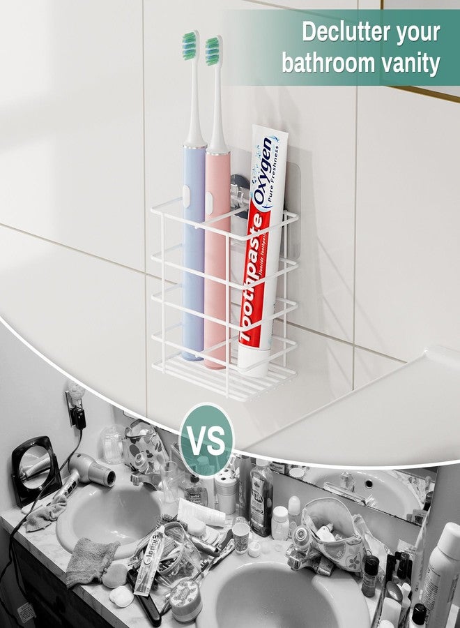 Oasiteege Adhesive Toothbrush Holder Wall Mounted, Suction Toothpaste Organizer Cup for Shower, Razor Holder Caddy Tray Storage Stand with Drainage, White Restroom Bathroom Accessories and Decor - Image 2