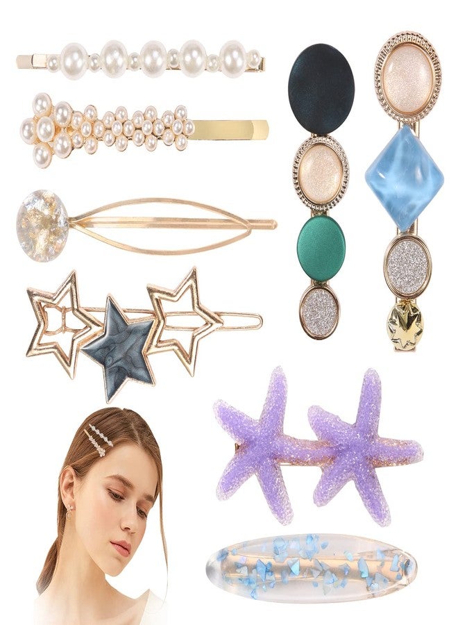 imioxo Metal Hair Clips Barrettes Pins for Women Geometric Shape Hairpin Korean Clips Hair Clip Clamps,Pearl Metal Clips, Combo Pack of 5 Design for Girls (dual star)) - Image 4