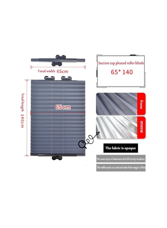 The Bros Suction Cup Pleated Roller Blind,Punch-Free Retractable Sunshade Window Blind,Blackout Curtain Door Drape,Privacy Screen/Sun Protection,for Kitchen Bathroom Office Car (65W x 140H) - Image 2